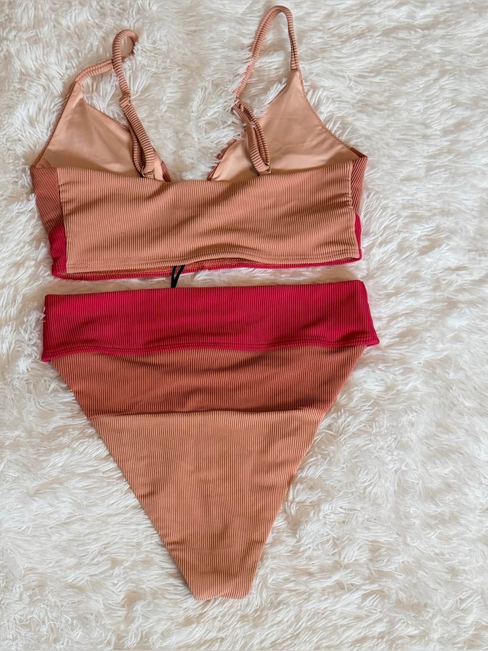 Beach Riot Rouge Colorblock Ribbed Bikini Set - Top S / Bottom M - Picture 2 of 6
